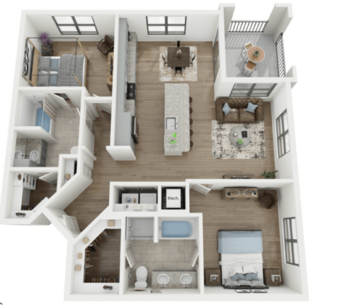 Floor plan for 2 beds, 2 baths, 1204 sqft